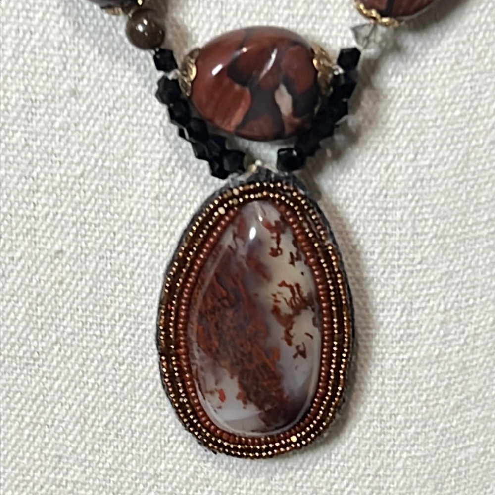 Healing Moss Agate Pendant with Red Jasper & Midnight Sandstone - Picture 2 of 11